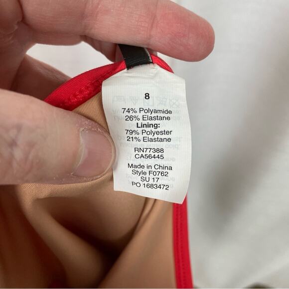 J.Crew Coral Scalloped V Neck One Piece Swimsuit Sz.8 - Picture 9 of 16